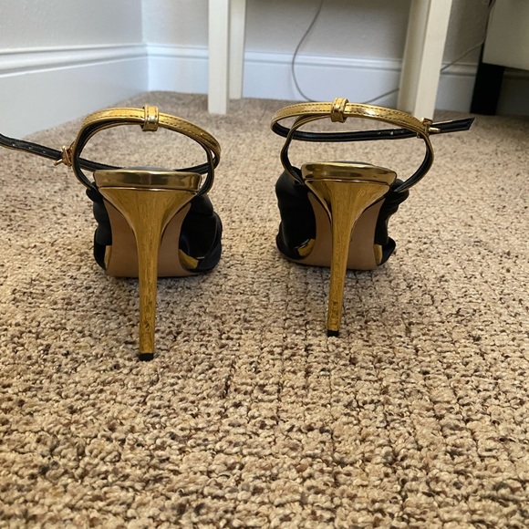 Raye Grace heels. Size 8.5. Never worn. Shiny Gold & black satin. - Picture 5 of 6
